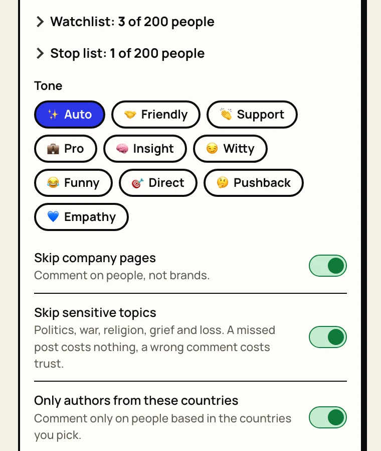 Watchlist and stop list counters, Autopilot tone chips and the skip switches